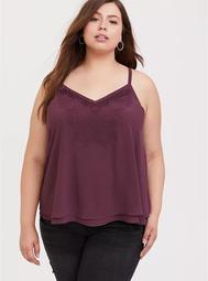 Sophie - Purple Wine Embroidered Double Layer Swing Cami