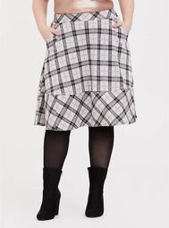 Multi Plaid Double-Knit Midi Skirt