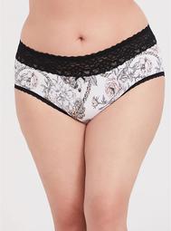 White Skull Floral Cotton Cheeky Panty