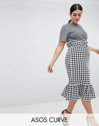 ASOS DESIGN Curve midi dress with pep hem in contrast check