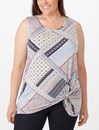 Plus Size Patchwork Side-Knotted Top