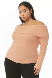 Plus Size Ribbed Off-the-Shoulder Sweater