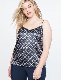 Printed Cami with Lace Trim