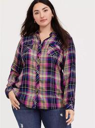 Taylor - Multi Plaid Twill Button Front Slim Fit Camp Shirt