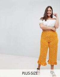 ASOS DESIGN Curve Pants With Fluted Ruffle Hem In Polka Dot 