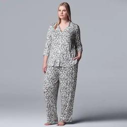 Plus Simply Vera Vera Wang Notch Collar Pajama Set