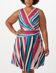 Plus Size Striped Woven Wrap Dress