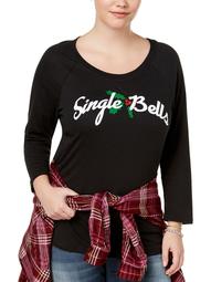 Suburban Riot Womens Plus Single Bells Christmas Graphic T-Shirt Black 1X