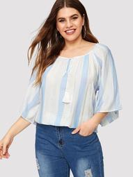 Plus Vertical Striped High Low Tee