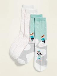 2-Pack Plush Printed Crew Socks for Women