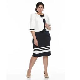 Plus Size Maya Brooke Stripe Dress & Jacket Set