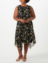 Iconic American Designer Plus Size Floral Asymmetrical-Hem Chiffon Dress