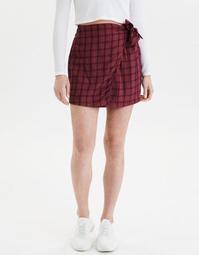 AE High-Waisted Plaid Wrap Mini Skirt