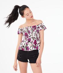 Tropical Off-The-Shoulder Babydoll Top