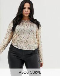 ASOS DESIGN Curve long sleeve top with sequin embellishment