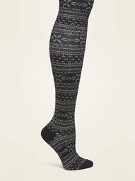 Fair Isle Control Top Knit Tights for Women 