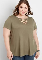 plus size 24/7 solid strappy neck tee