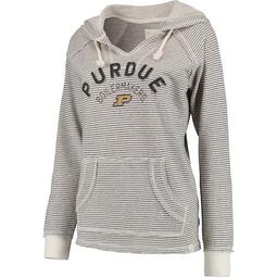 Women's Blue 84 Cream Purdue Boilermakers Striped French Terry V-Neck Hoodie