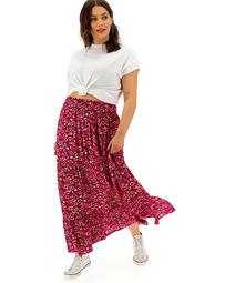 Floral Crinkle Shirred Waist Maxi Skirt