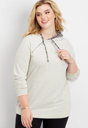 plus size stripe double hoodie pullover