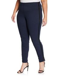Plus Size Pull-On Pants with Faux Leather Trim