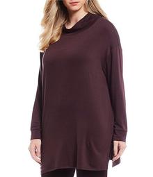 Plus Size Turtleneck Top With Side Slits