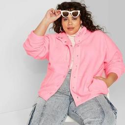 Women's Plus Size Snap Up Sherpa Jacket - Wild Fable™ Pink 
