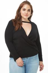 Plus Size Ribbed Surplice Sweater-Knit Top