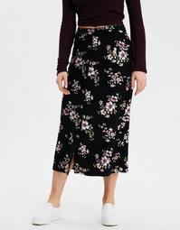 AE High-Waisted Button Front Midi Skirt
