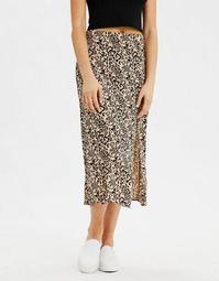 AE High-Waisted Leopard Midi Slit Skirt