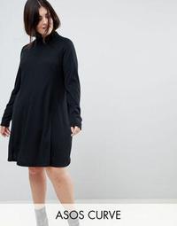 ASOS CURVE Swing Dress in Rib with Turtleneck & Long Sleeve