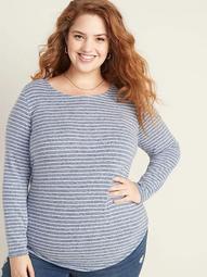 Relaxed Plush-Knit Plus-Size Striped Tunic