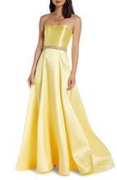 Strapless A-Line Prom Dress with Crystal Embellished Waist