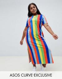 ASOS DESIGN Curve ultimate t-shirt maxi dress in rainbow stripe