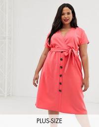 Boohoo Plus button through midi dress in pink