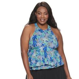 Plus Size A Shore Fit Tummy Slimming Babydoll Tankini Top