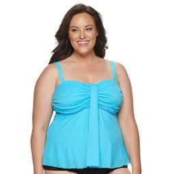 Plus Size A Shore Fit Tummy Slimmer Solid Waterfall Top