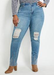 Embroidered Distressed Jeans