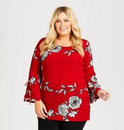 Floral Lace-up Bell Sleeve Tunic