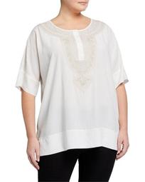 Plus Size Embroidered Silk Tunic
