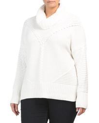 Plus Long Sleeve Cowl Neck Cable Sweater