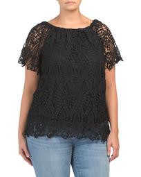 Plus Short Sleeve Stretch Lace Top
