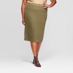 Women's Plus Size Mid Rib Sweater Skirt - A New Day™ Olive Heather