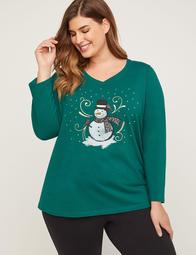 Radiant Snowman Top With Long Sleeves