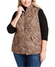 Plus Size Leopard Print Puffer Vest, Created for Macy's