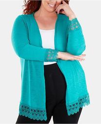 Plus Size Lace-Trimmed Open-Front Cardigan Sweater
