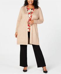 Plus Size Lace-Up Metallic Cardigan, Created for Macy's