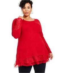 Plus Size Lace-Trim Tiered Tunic, Created For Macy's