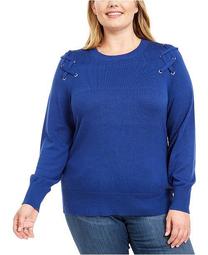 Plus Size Lace-Up Grommet Sweater