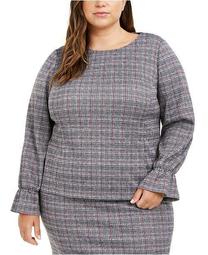 Plus Size Plaid Bell-Cuff Top